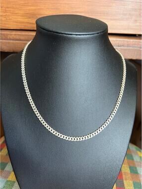 Vintage Sterling Silver Curb Chain Bracelet 925 Italy 16” Chunky